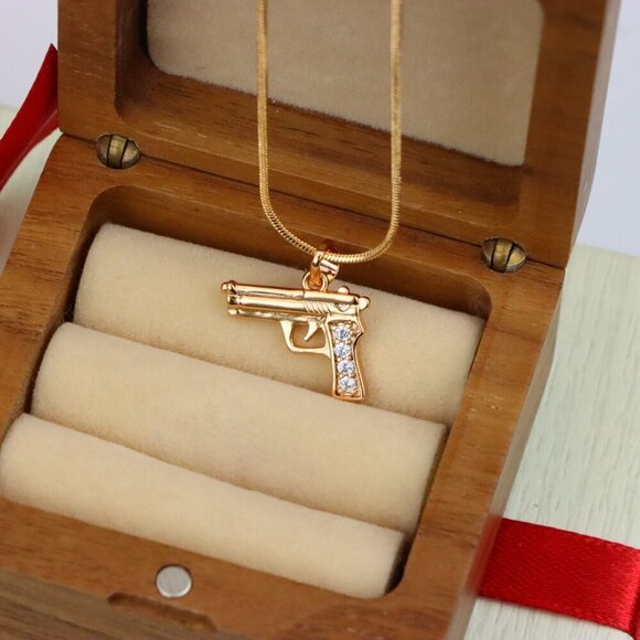 "Rose Gold Gun Shape Pendant with CZ Detail – Bold Stylish Design, XPPT1403 - Picture 9 of 13